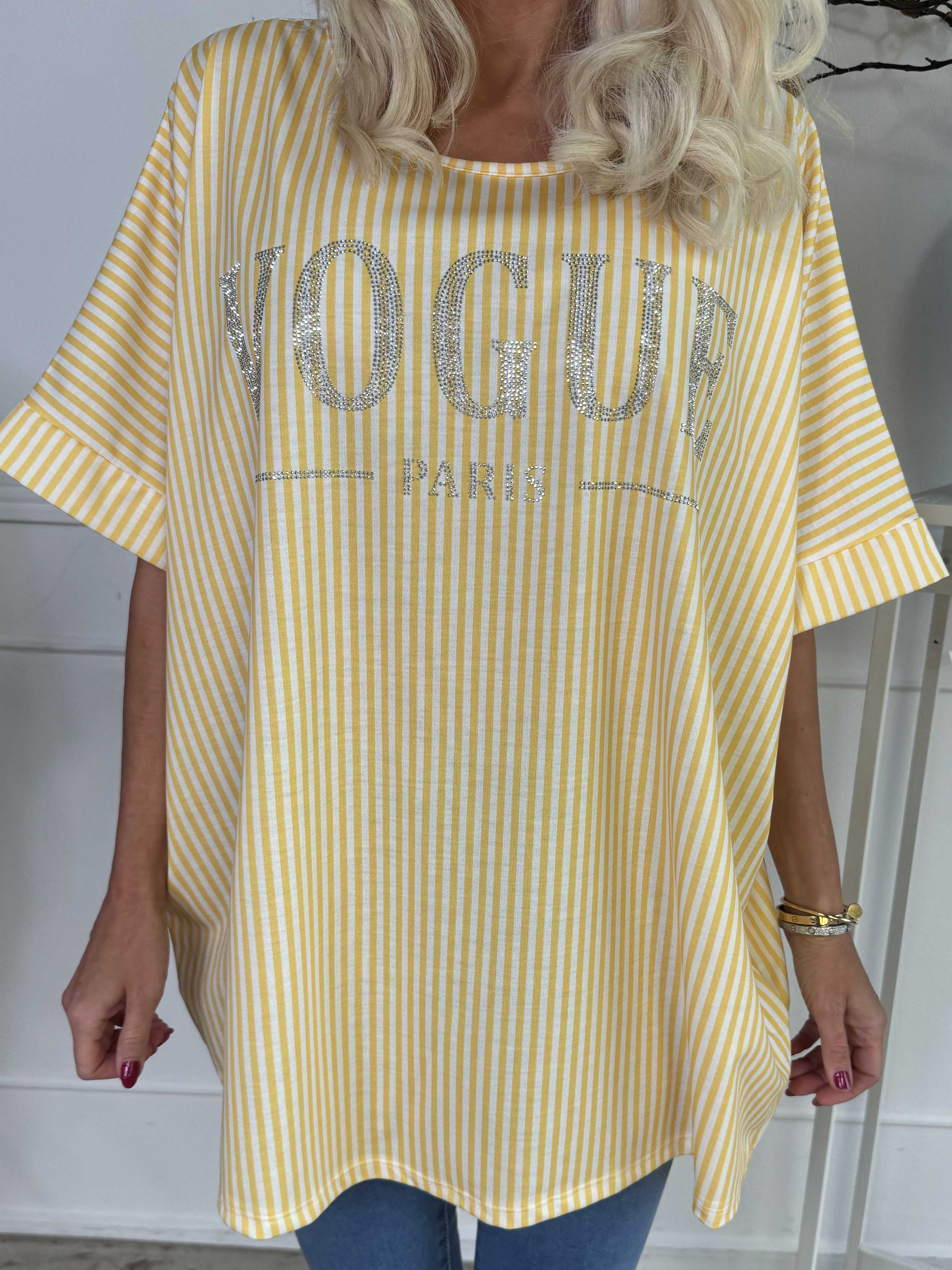 Mintu Stripe - Mjuk t-shirt med vogue stående med glittrande similisten